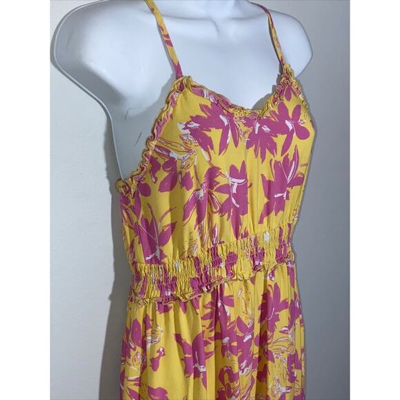 Jessica Simpson Maxi Dress Pink Yellow Floral Print, Sz Medium Summmer Party - Picture 5 of 12